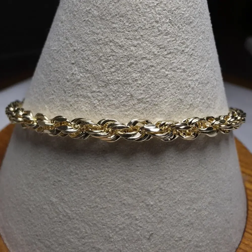 10k Yellow Gold Diamond Cut Hollow Rope Bracelet 8